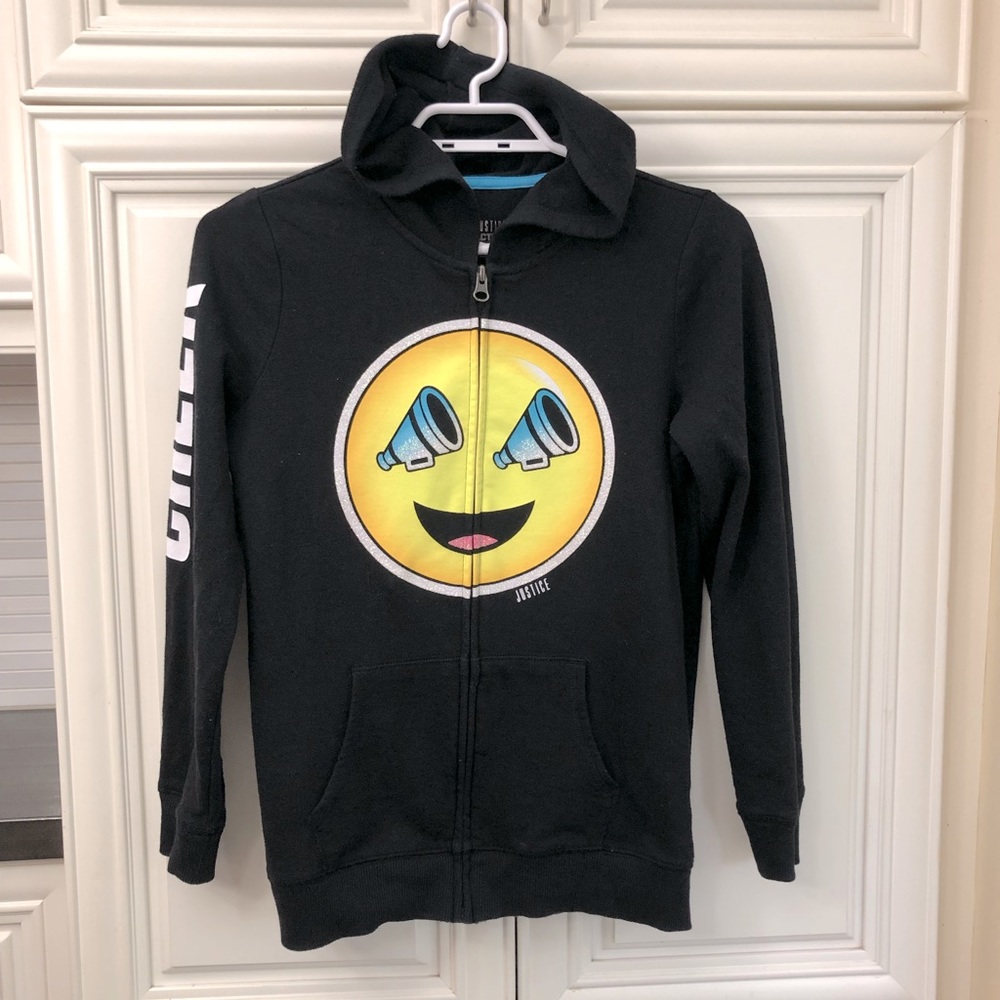 Justice girl’s sparkle accent Cheer emoji hoodie